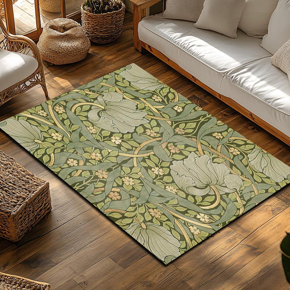 Vintage Floral Area Rugs Botanical Home Decor Persian Style Carpet Farmhouse Entryway Mat Non Slip Floor Covering Elegant Living