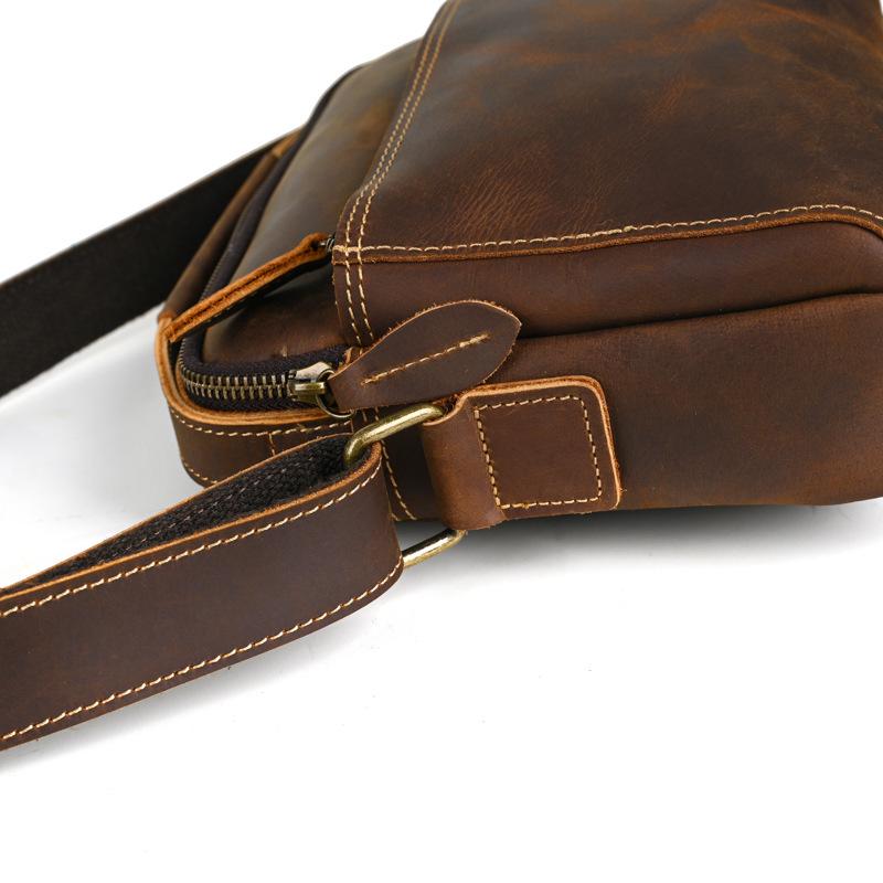 Retro Genuine Leather Men's Messenger Bag - Crazy Horse Sport Crossbody Shoulder Bag