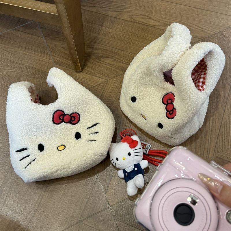 Winter Soft Embroidered Lamb Fur Small Handbag Cute Kitty Handbag Sundries Storage Bag Commuter Bag