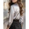 New Women's Leopard Print Long Sleeve Office Shirt Spring Autumn Lapel Casual Loose Blouse Simple Satin Elegant Solid Color Top Clothing