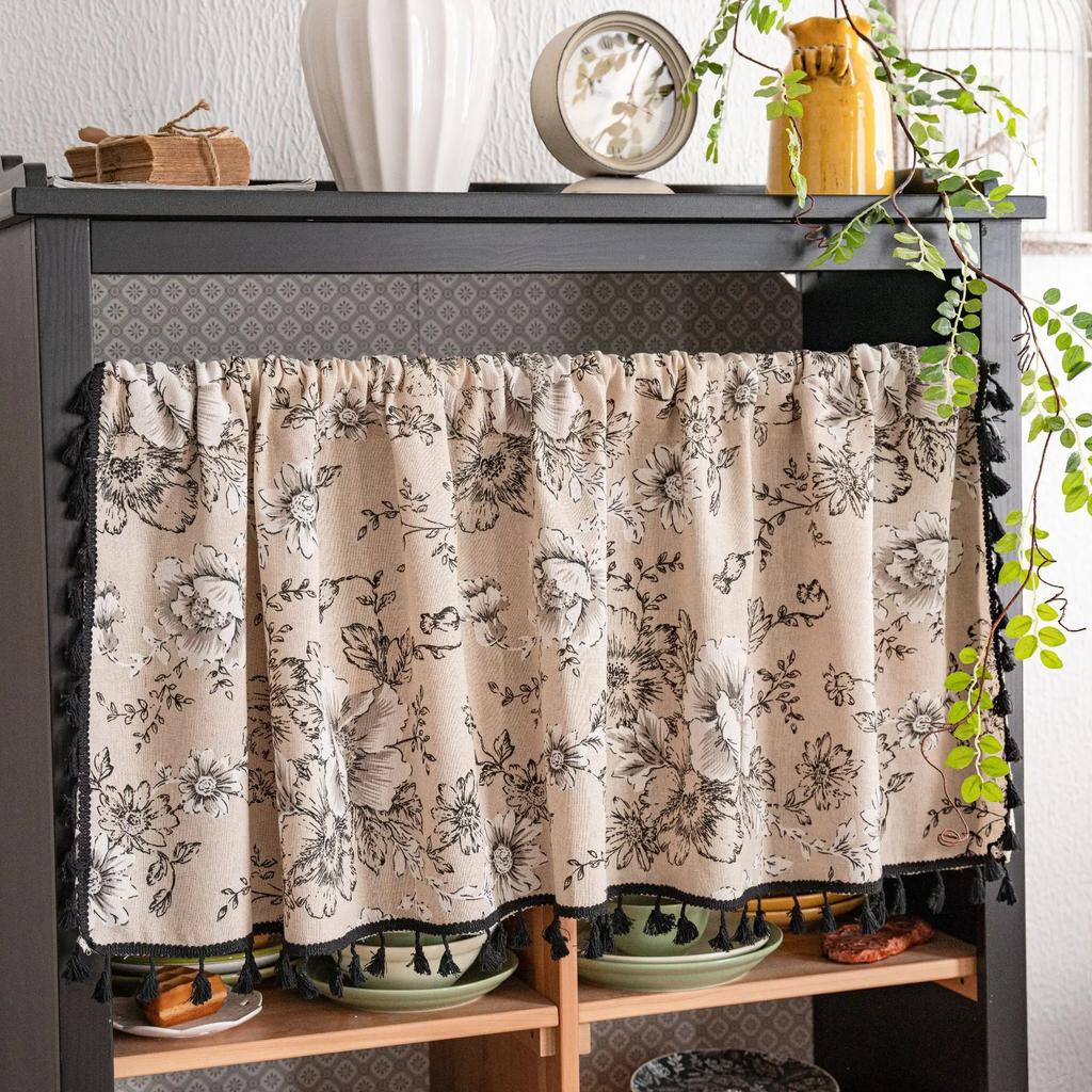 American European Vintage Peony Floral Curtains For Living Room Bedroom Window Linen Curtain Short Cabinet Curtain for Kitchen