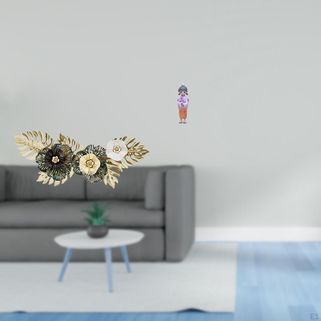 Nordic Metal Wall Art And Resin Kabuki Geisha Sculpture Decorative Flower Leaves Artwork for Dining