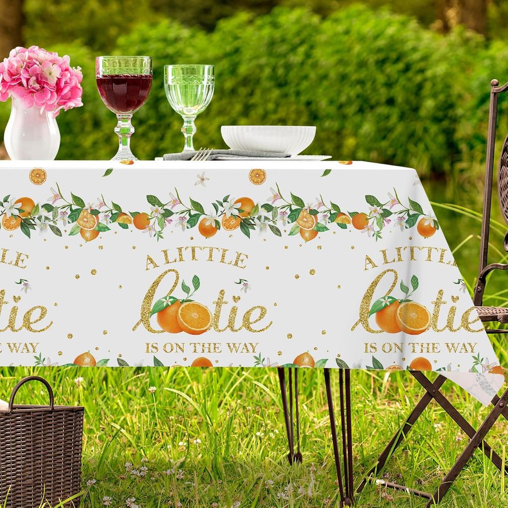 3 Pcs Little Cutie Tablecloth, 54 * 108 Inch Orange Tablecloth, Fruit Plastic Tablecover for Boys and Girls Birthday Party, A Little Cutie is on The