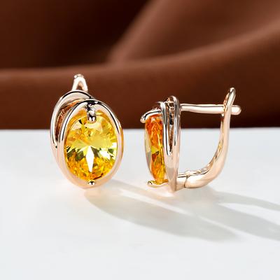 Orecchini pendenti da matrimonio color oro Orecchini a cerchio con pietra portafortuna Orecchini con pietra ovale di colore giallo per donna