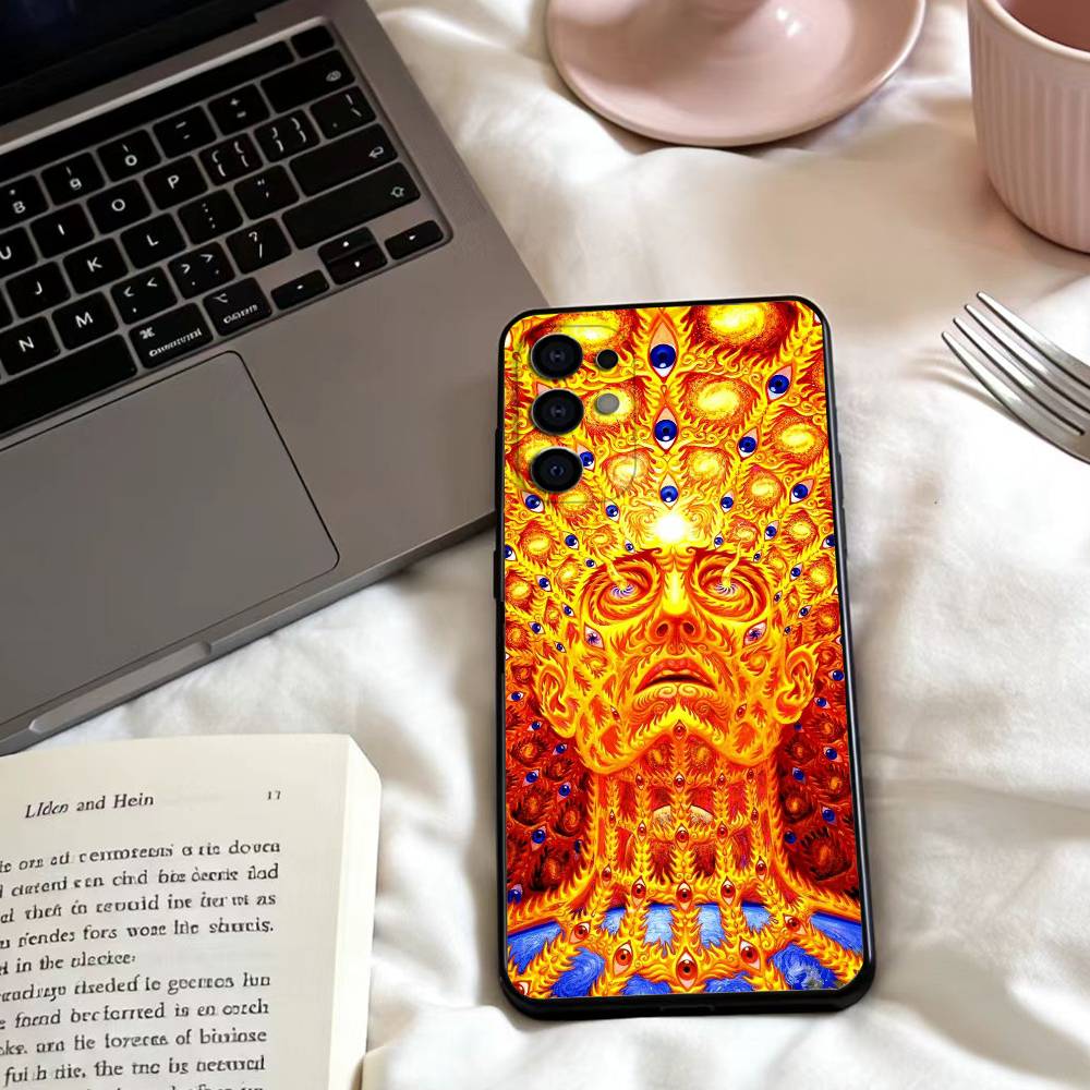 

A-Alex Grey Психоделический чехол для телефона Samsung S25,24,23,22,30,21,10,9,Ultra,Plus,Lite,FE,4,5 G Мягкий черный чехол Samsung S30plus5G