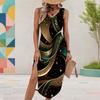 Women Plus Size Sleeveless U Neck Printed Tank Dress High Side Slit Midi Dress