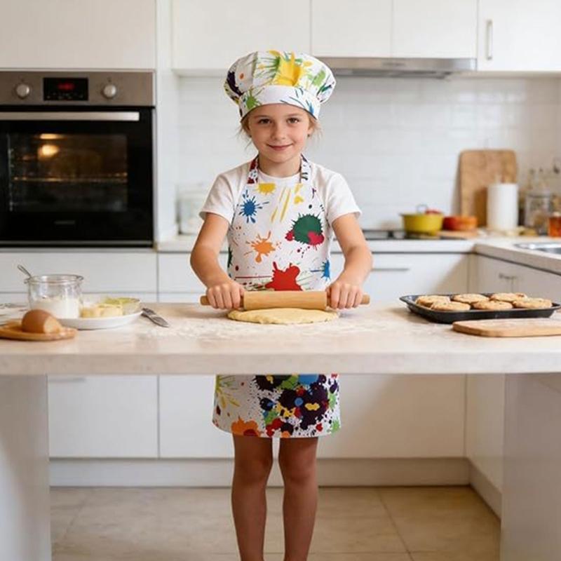 Children Art Smock And Chef Hat Set Double Layer Polyester Kitchen Art Drawing