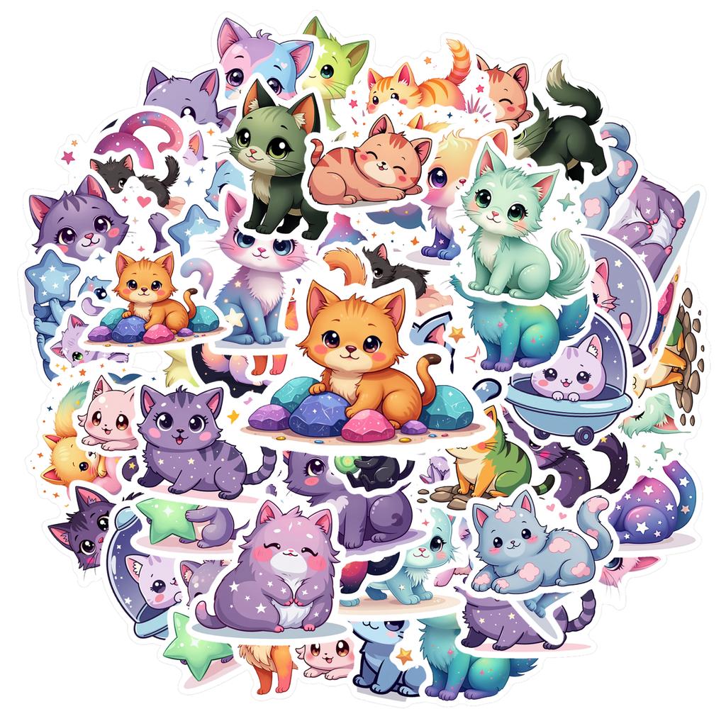 35pcs Kawaii Cat Meow Stickers Aesthetic Colored Decoration Scrapbooking Hand Accounting Graffiti Decals Supplies