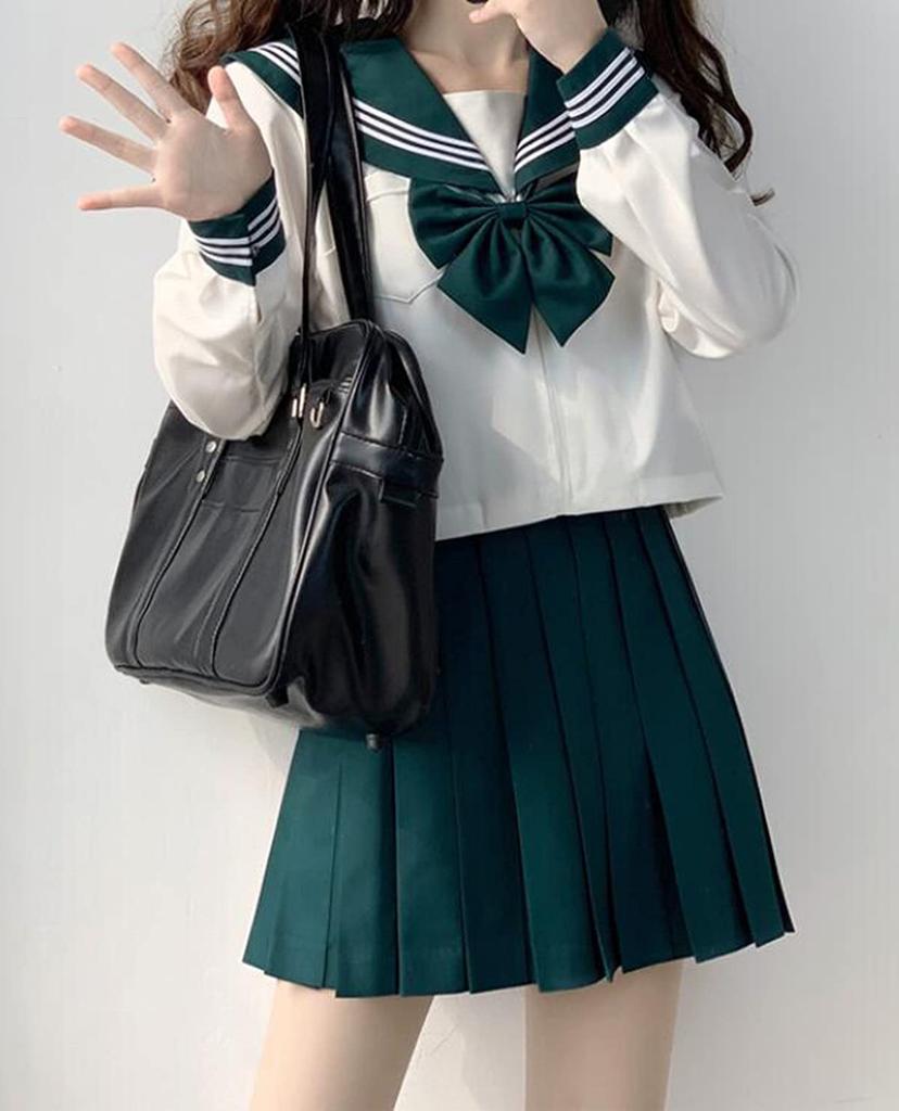 Claw Sailor Uniform Long Sleeve Gray White Cosplay JK Uniform with Bow Set Cosplay Costume High School Girl Uniform Skirt Set 3 [Nyanko] 4-Piece (Mini