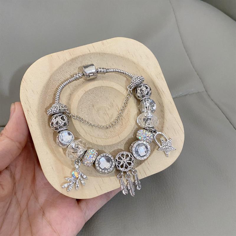 Panjia Style Purple Crystal Dream Catcher Pendant Bracelet for Women