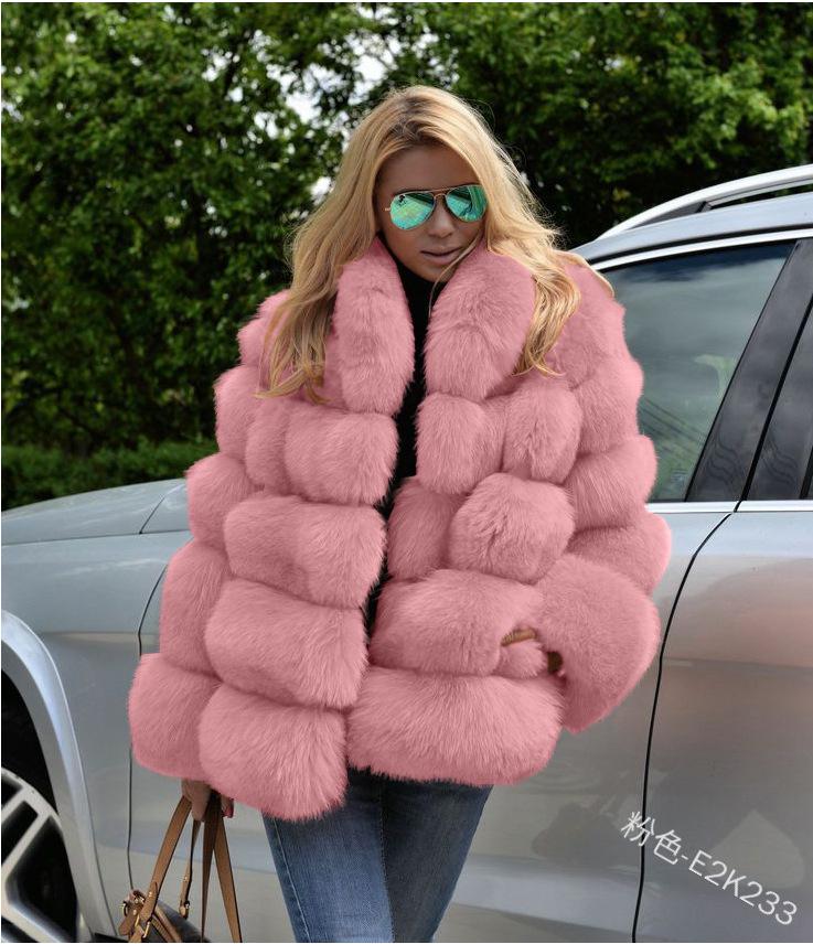 Women's Autumn/Winter Faux Fur Coat with Fox Fur Accents
