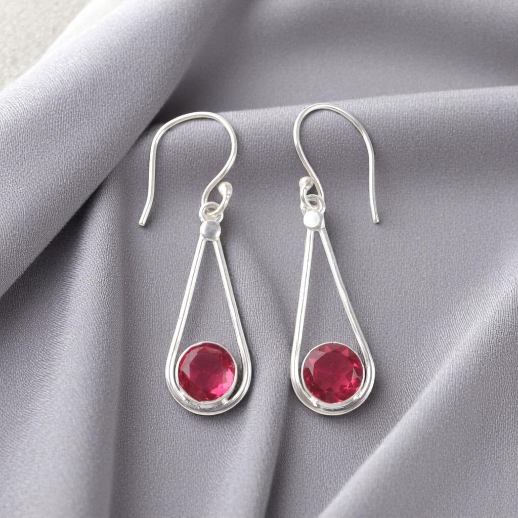 Pink Tourmaline Gemstone 925 Sterling Silver Jewelry Handcrafted Earrings 1.76" EE-126-21