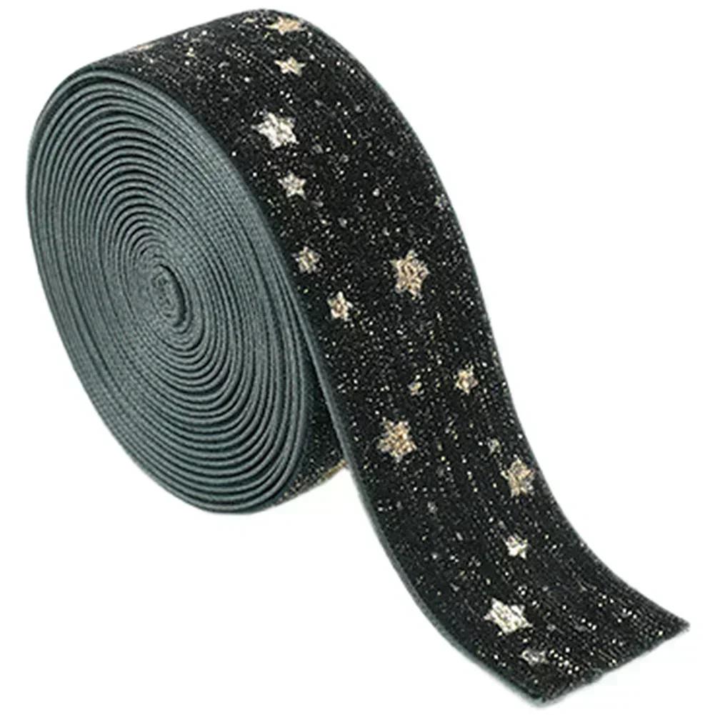 

Gold Foil Accent Bow Print Decorations Easy To Cut Festive Appearance Luxurious Texture Soft Cloth Ribbon For Christmas чорний