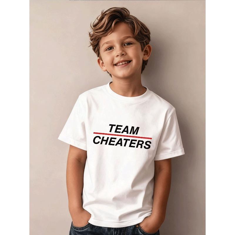 European sizes Crew Neck Boys Clothing Casual Trendy Team Cheaters Slogan Red Stripe Graphic T - Shirt Kids Wear for Boys Casual Wear 110 белый