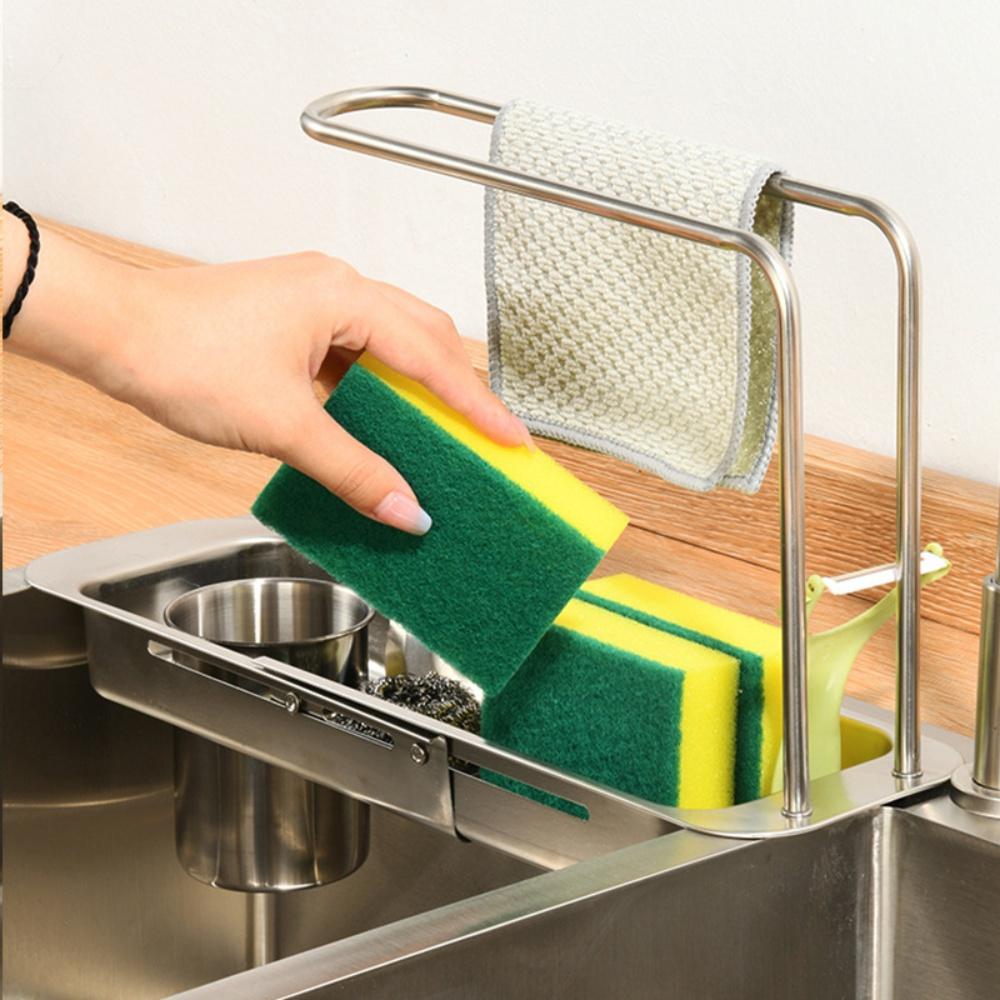 1 szt. Teleskopowy ociekacz, zlew kuchenny, ściereczki, gąbki do mycia naczyń, przechowywanie, wielofunkcyjna półka