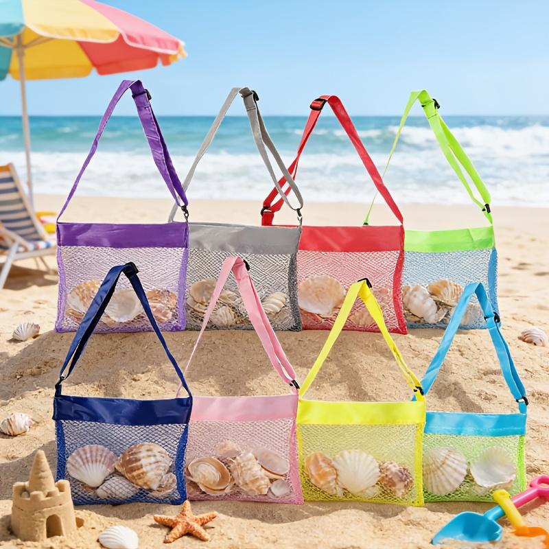 Multifunctional Mesh Beach Bag: Adjustable Buckle, Crossbody/Hand-carry for Shells, Sand Toys & Sundries. Colorful & Breathable!