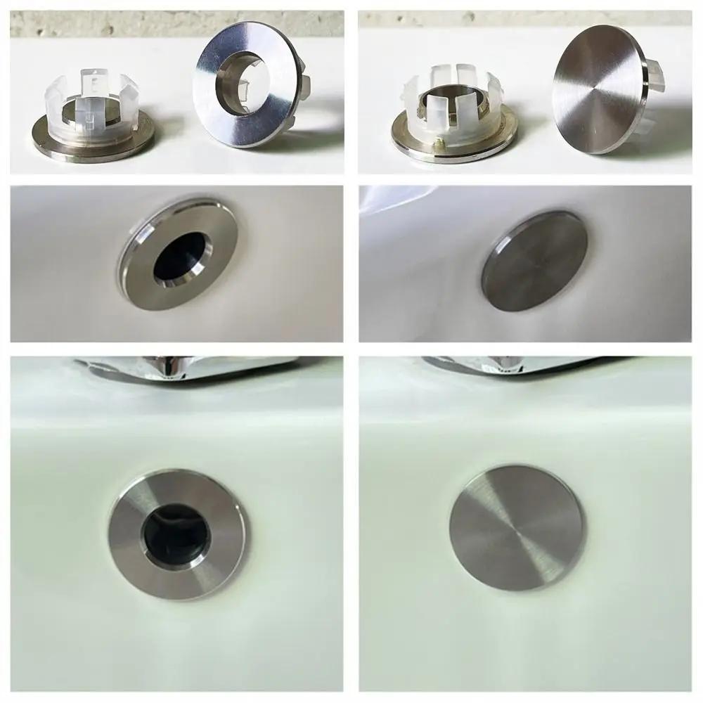 Portable Stainless Steel Sink Overflow Covers Round Replacement Sink Hole Cover Tub Drain Stopper Kitchen Bathroom Supplies