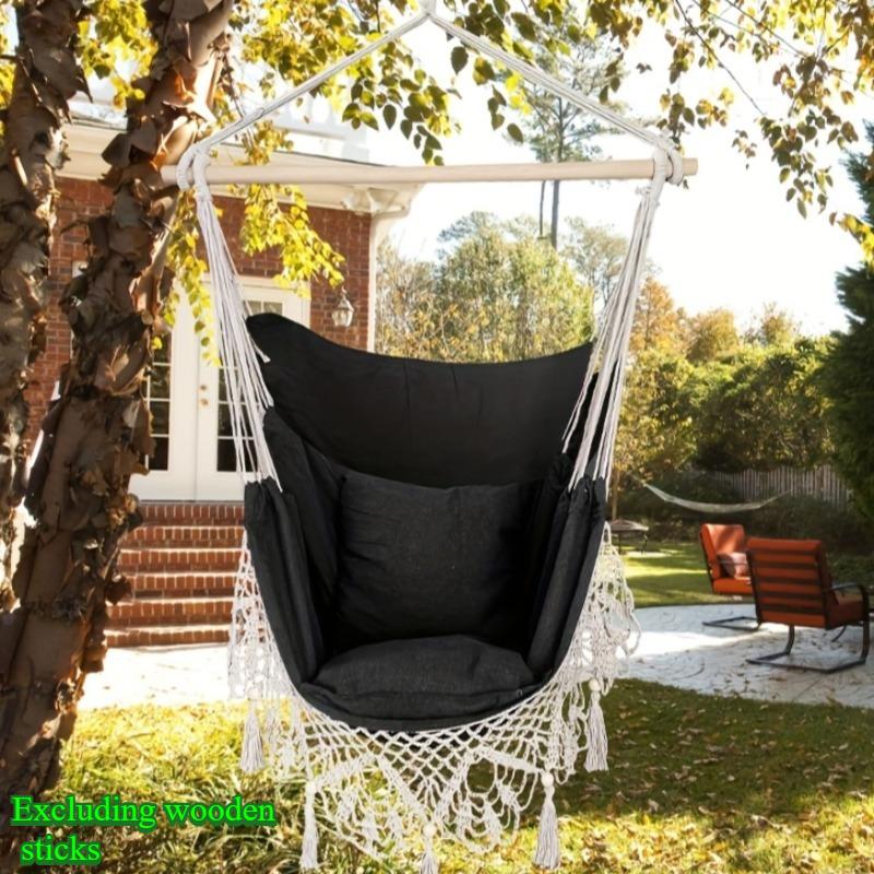 

1 шт. Большое удобное повседневное подвесное кресло, Незаменимое для улицы, Складная подвесная конструкция, Домашние качели, Богемное кресло чёрный