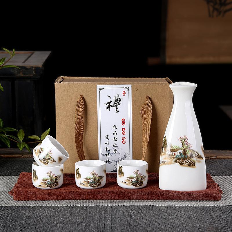 

One Pot, Four Cups, Triangular Gift Box, Ceramic Wine Dispenser, Baijiu Cup Gift, Wine Set, Hot Wine Pot Gift.