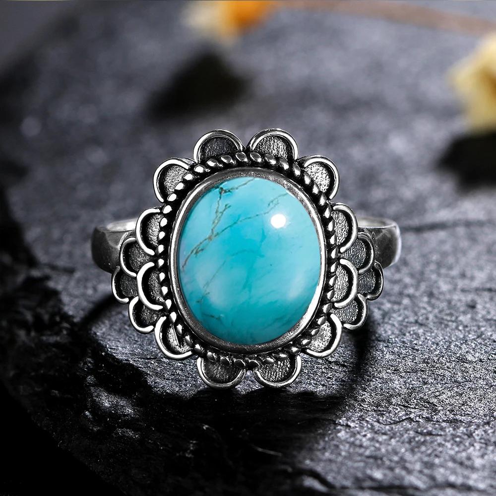 Natural 8*10MM Lapis Lazuli Finger Ring  Rings for Women Gift S Silver Flower Shaped Ring