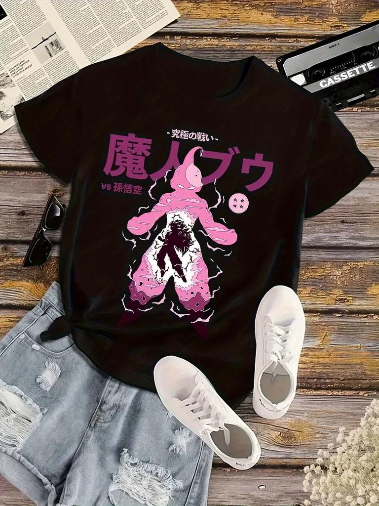 Dragon Ball Animation GOKU Majin Buu Tryckta Herr- och Dam-T-shirts Ren Bomull Japansk Sommarmode Lös Kortärmad
