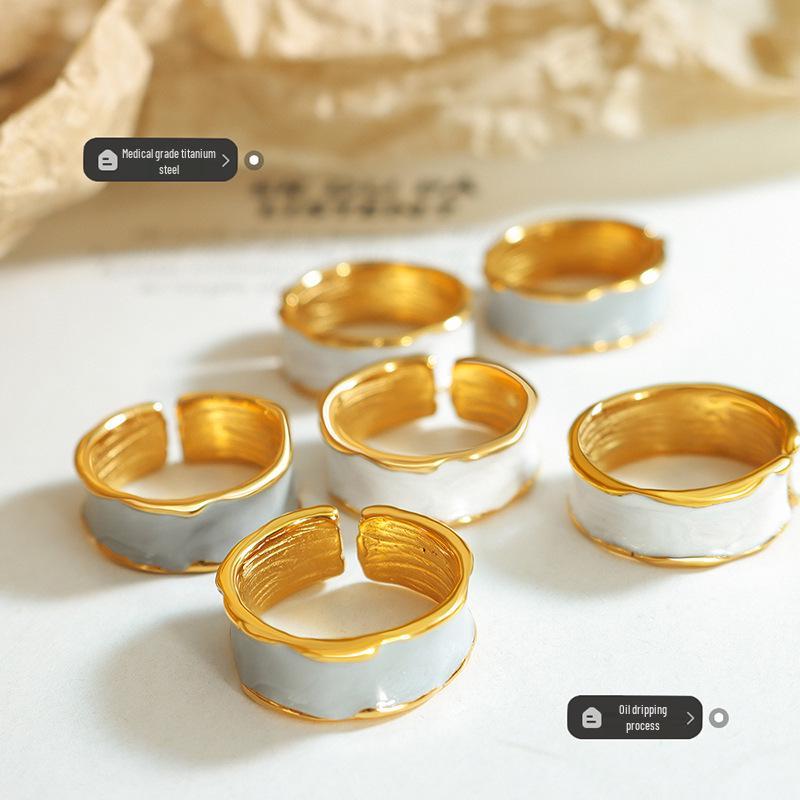 European Romantic Blue & White Enamel Open Ring