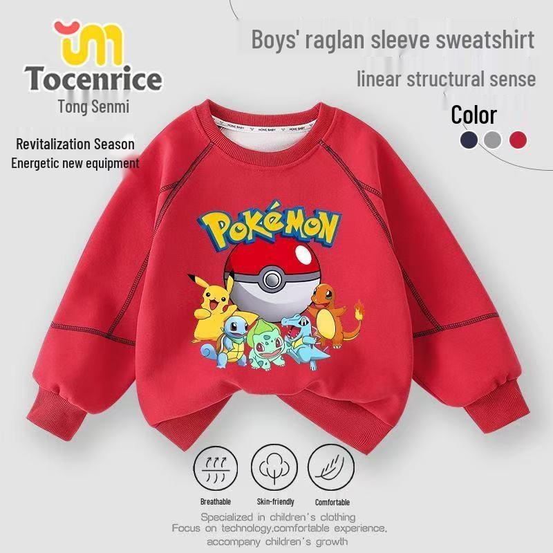 Anime Pokémon Boys  Long Sleeve Hoodie - Cool Streetwear for Spring & Autumn 2025. Red Boys Hoodie (No Fleece)