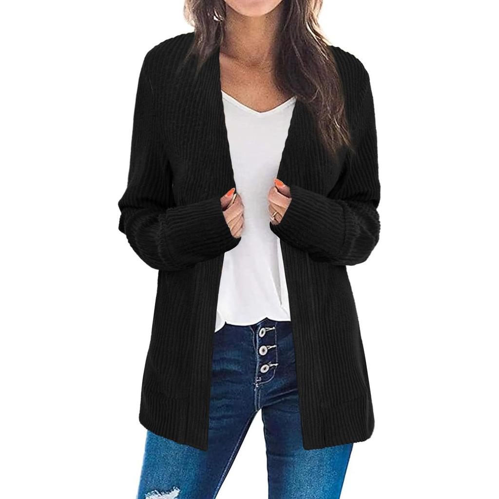 Women's Casual Fashion V-Neck Color Long Sleeve Knit Coat