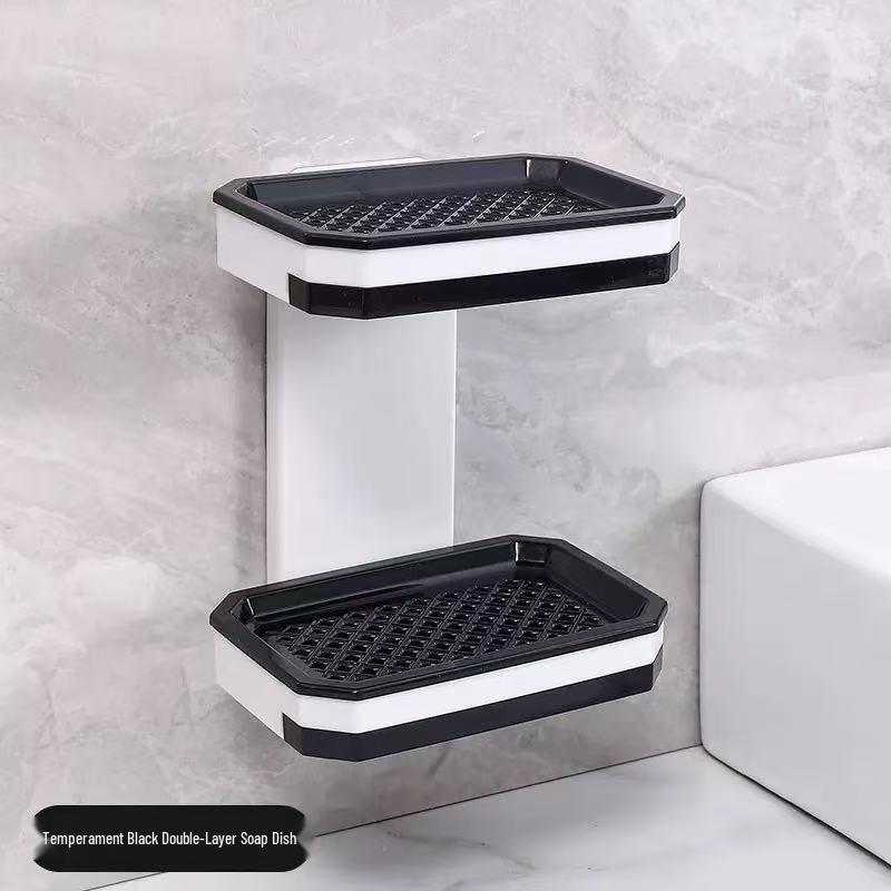 No-Drill Wall-Mounted Double-Layer Soap Dish with Suction Cups