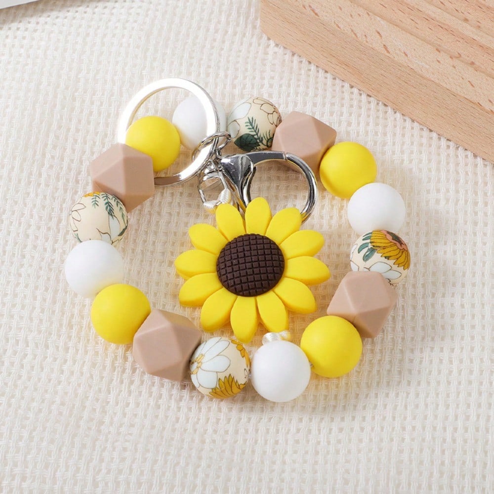 Einfaches Sonnenblumen-Silikon-Perlenarmband Taschenanhänger Armband Damenarmband Schlüsselanhänger