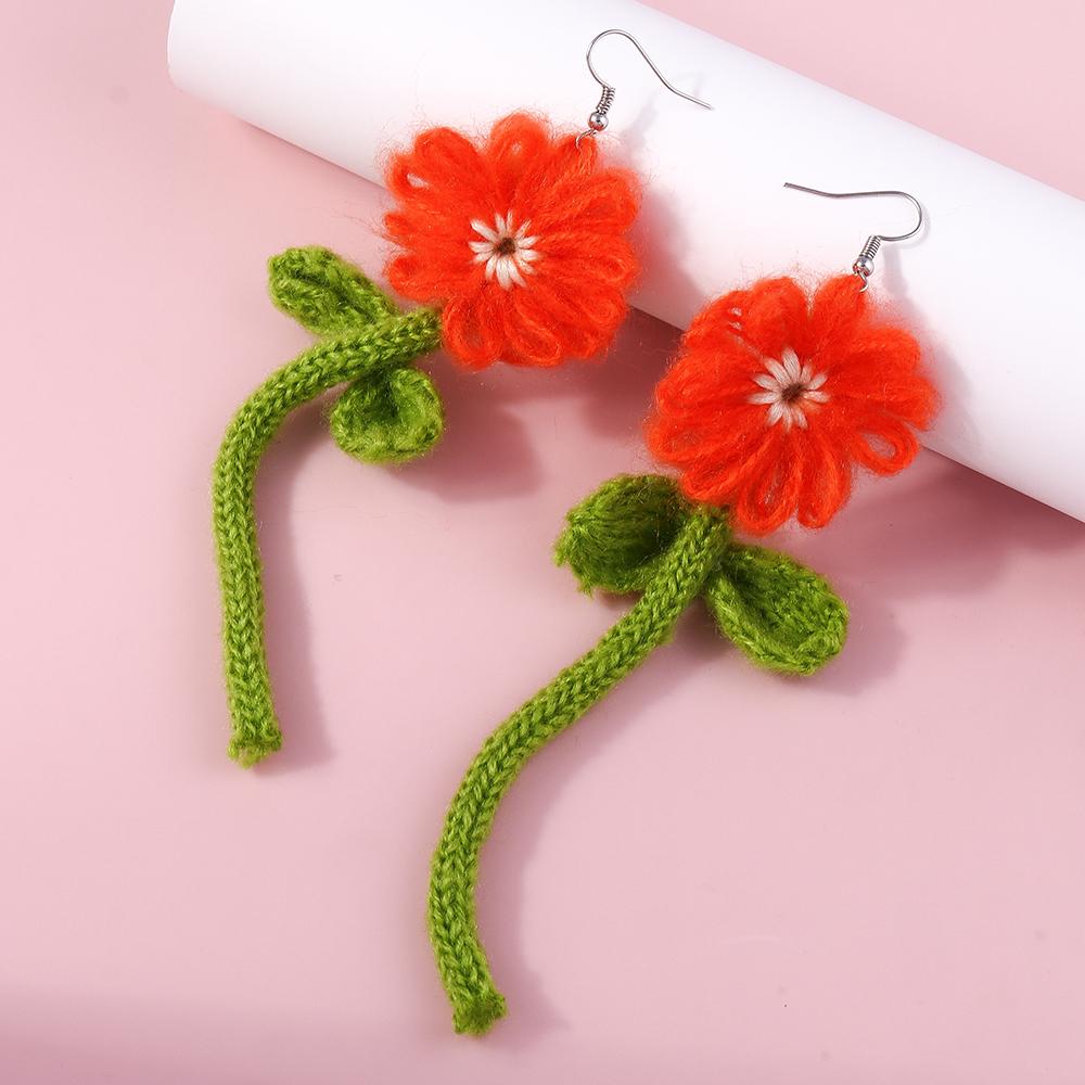 Cute Flower Drop Earrings for Women Girls Handmade Knitted Daisy Butterfly Dangle Earrings Kid's Jewelry Gifts