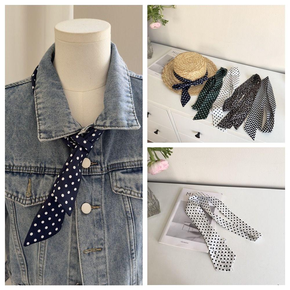 

Elegant Polka Dot Scarf French Style Ribbon Hair Scarf Elegant Silk Scarf Party Style4