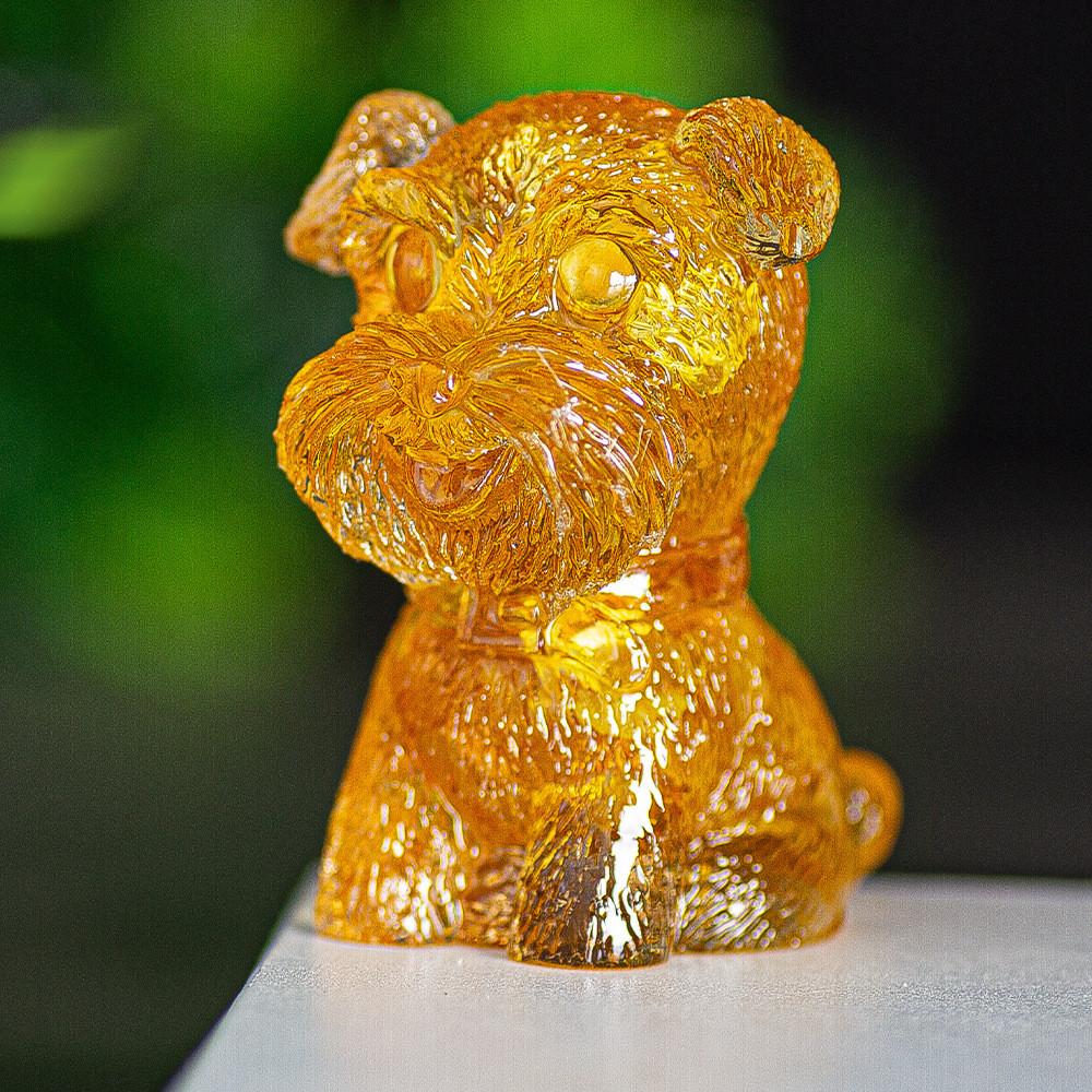 Resin Schnauzer Figurine With Natural Crystal Fill For Desk Decor And Gift Giving