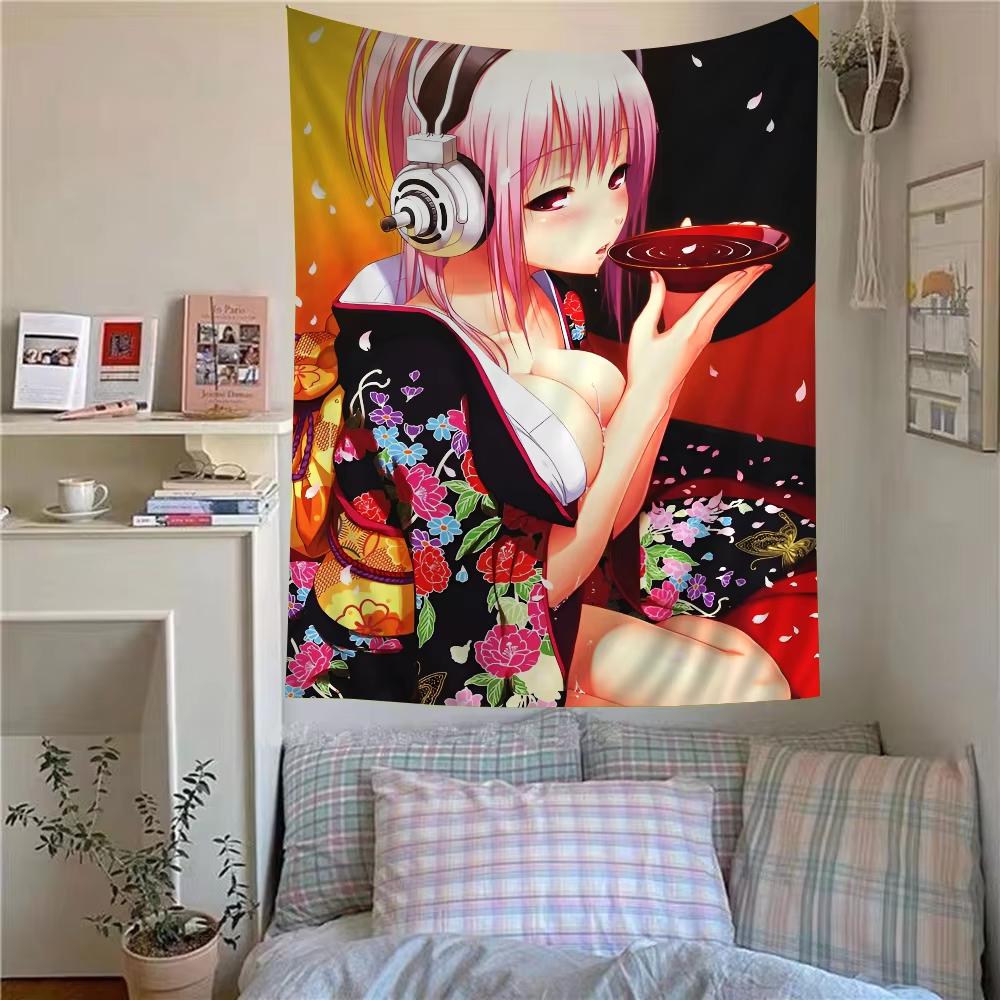 Japanese Super Sonico Comic Classic Anime Tapestry Bedroom Wall Hanging Fabric Living Room Home Dorm Decor Art Home Decor
