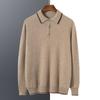 Herren 100% Kaschmir Langarm Colorblock Polo Pullover