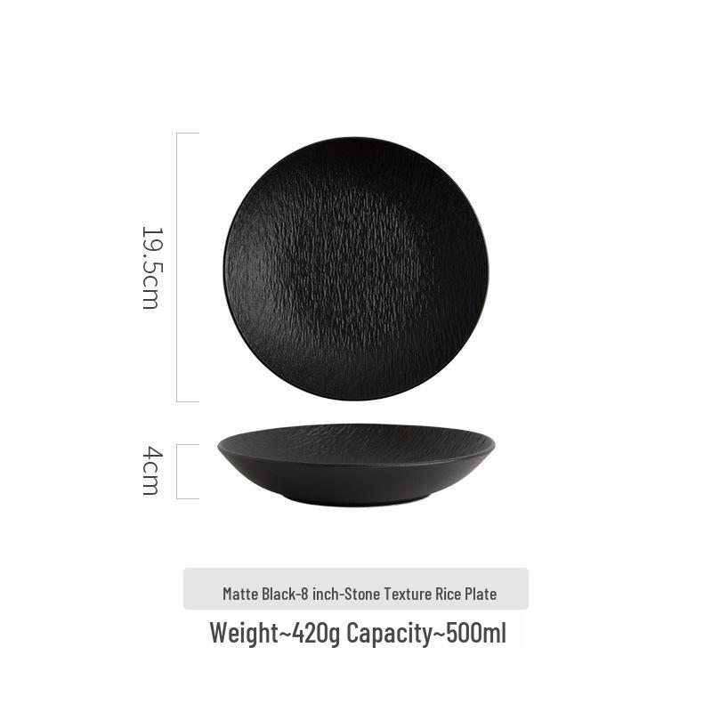 Elegant Black and White Stone Pattern Ceramic Plate – Ideal for Rice, Salad, and Steak.
