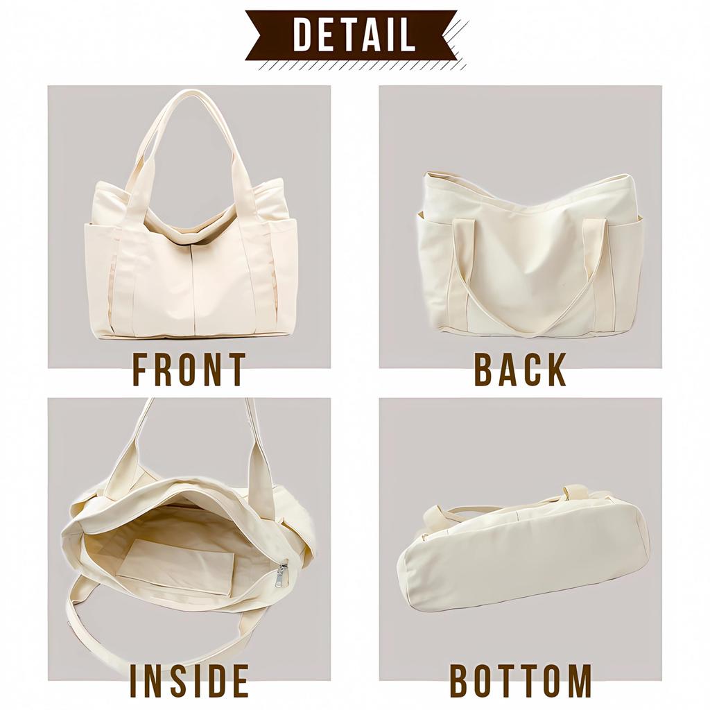 LeafIn Canvas Tote Bag, Large Capacity, A4 Size, Men's and Women's Eco Bag, Solid Color, Stylish and Durable Shoulder Bag, Perfect for Commuting,
