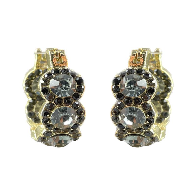 Light luxury super flash full diamond circle ear buckle earrings women s new trend niche design stud earrings high-end ear jewelry чёрный