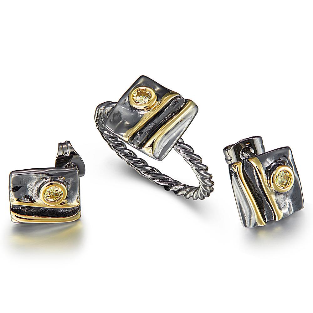 

YLKBTY Квадратное кольцо + серьги с геометрическим рисунком для женщин