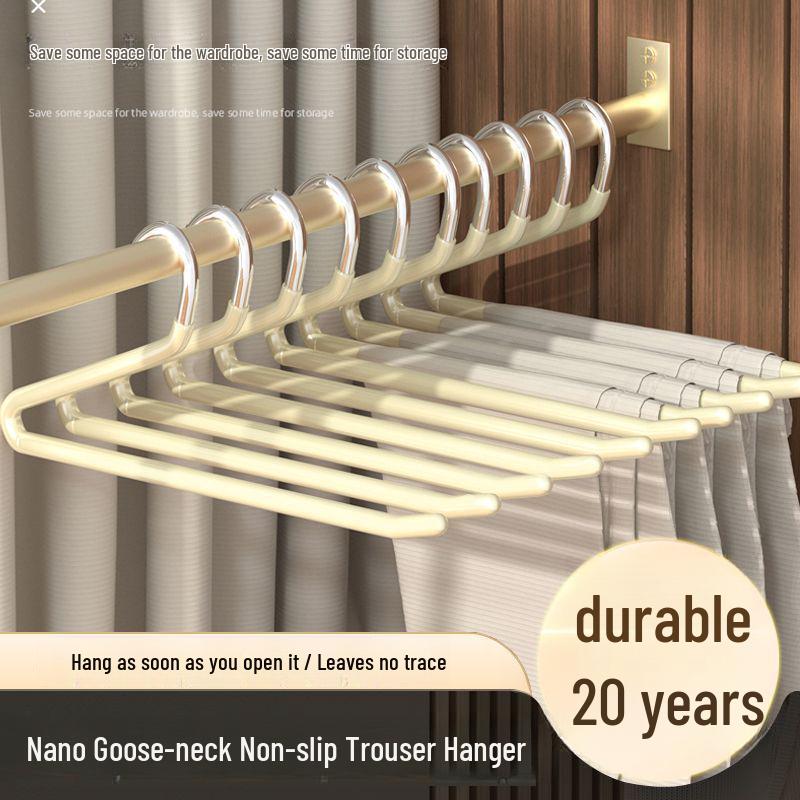 Goose-Shaped Stainless Steel Non-Slip Pants Rack – Seamless Z-Shaped Hanger with Clips for Wardrobe Storage.