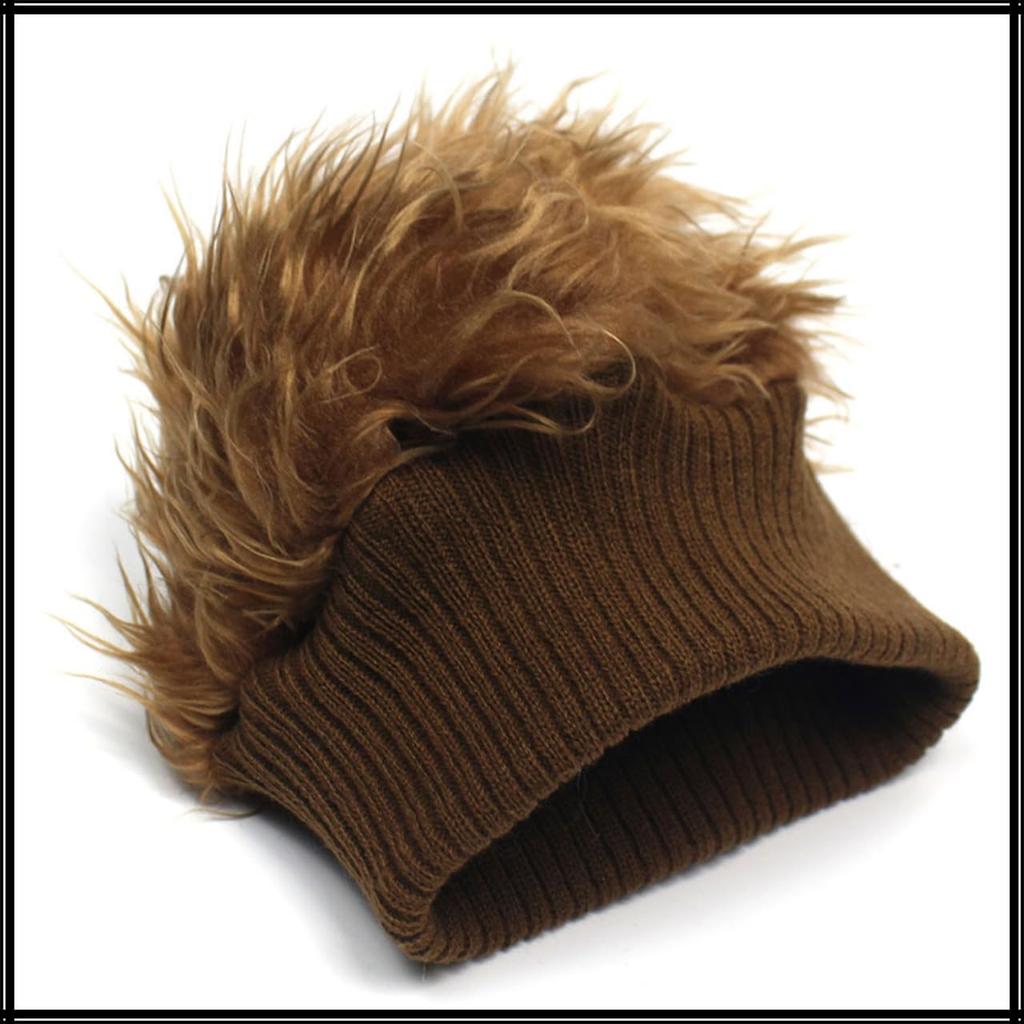 CZ291 [White Fang] Hat, Cool, Hair, Wig, Hat, Ski, Snowboard, Fur, Colorful, Men's, Women's, (Black)