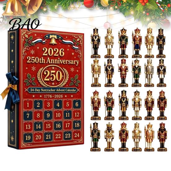 Kids Christmas Gift 2026 Nutcracker Advent Calendar, 24-Day Retro Soldier Figure Countdown Set, 2D for Children Flat Acrylic Tree Hanging Decor,