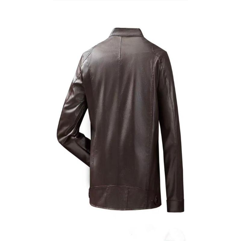 Mens Pu Leather Stand Collar Motorcycle Jacket Slim Fit Casual Outerwear