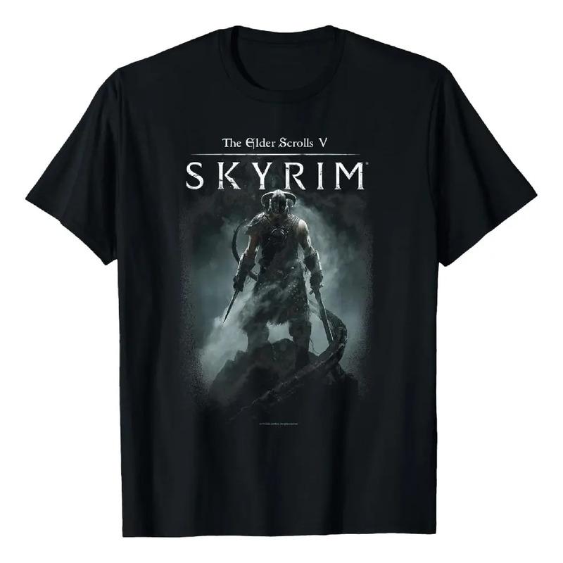 Camiseta De Videogame Skyrim Dragonborn In Silhouette S