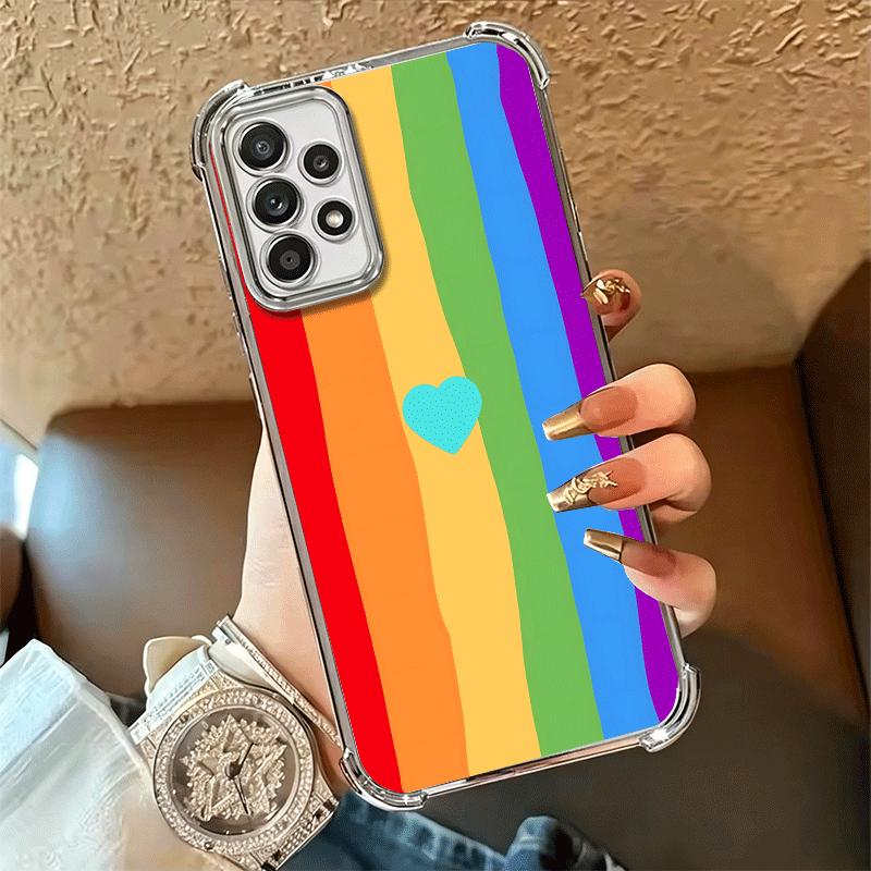 Rainbow Gradient Love Desgin Plating Phone Case For Samsung A17 A07 A37 A57 A16 A56 A15 A55 A14 A54 A13 A53 A26 A36 A25 A35 A24