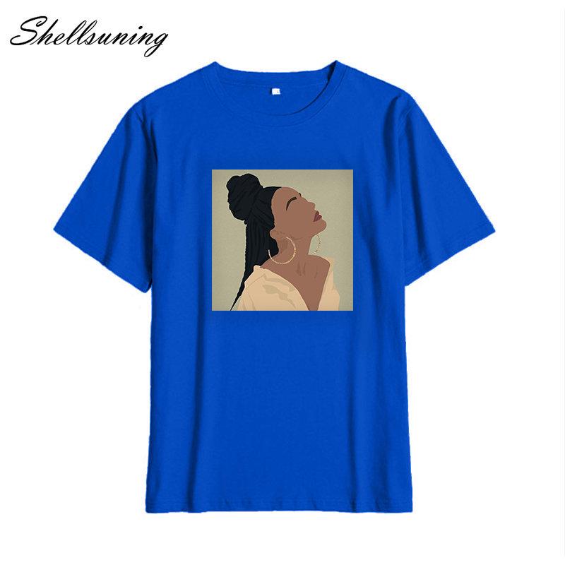Shellsuning Summer Vintage Printed Cotton T Shirt Women Loose Short Sleeve Trend Tees Female Casual Streetwear All-match Basic Tops