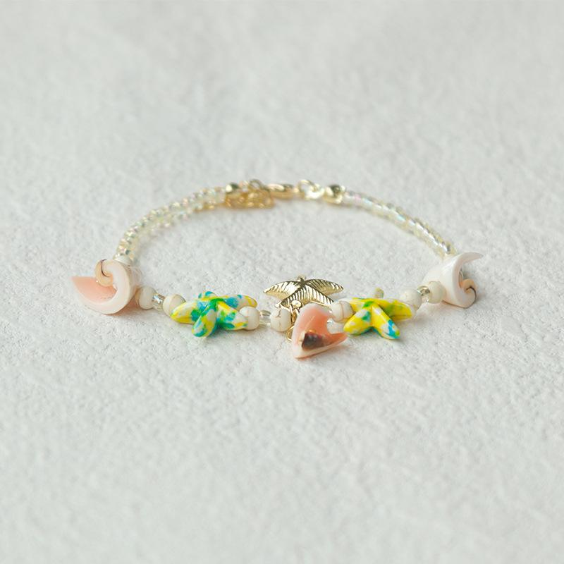 Handmade Seashell & Crushed Stone Bracelet with Lobster Clasp - Perfect Summer Travel Souvenir