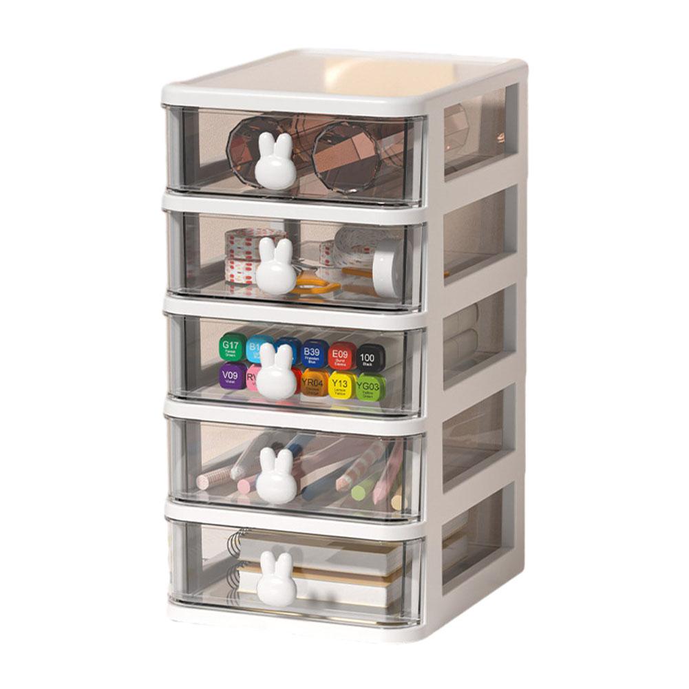 Cartoon Desktop Storage Box Transparent Pink Drawer Desk Plastic Mini Storage Box Rabbit Stationery Makeup Organizaation