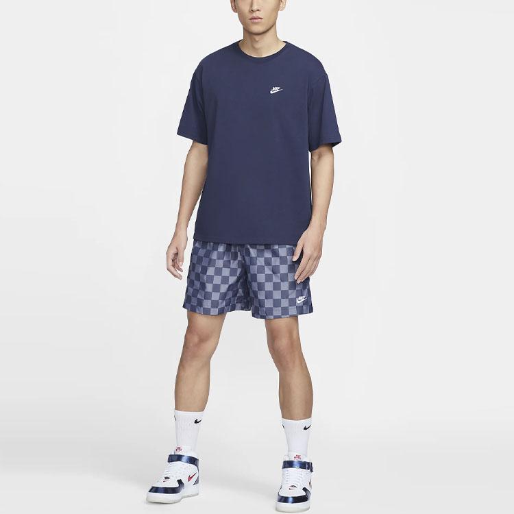Nike Club Logo Embroidered Checkered Comfort Casual Shorts Men Bottoms Navy-Blue FN3099-410