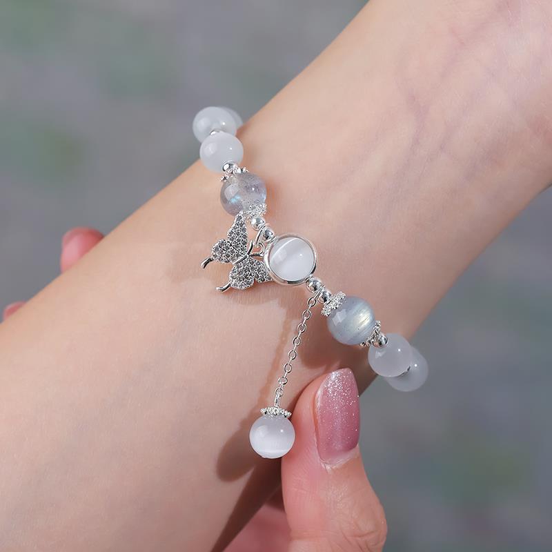 Butterfly Cat's Eye Stone Bracelet, Unique Design, Moonstone Bead Bracelet, High-End Jewelry, New Style for Women